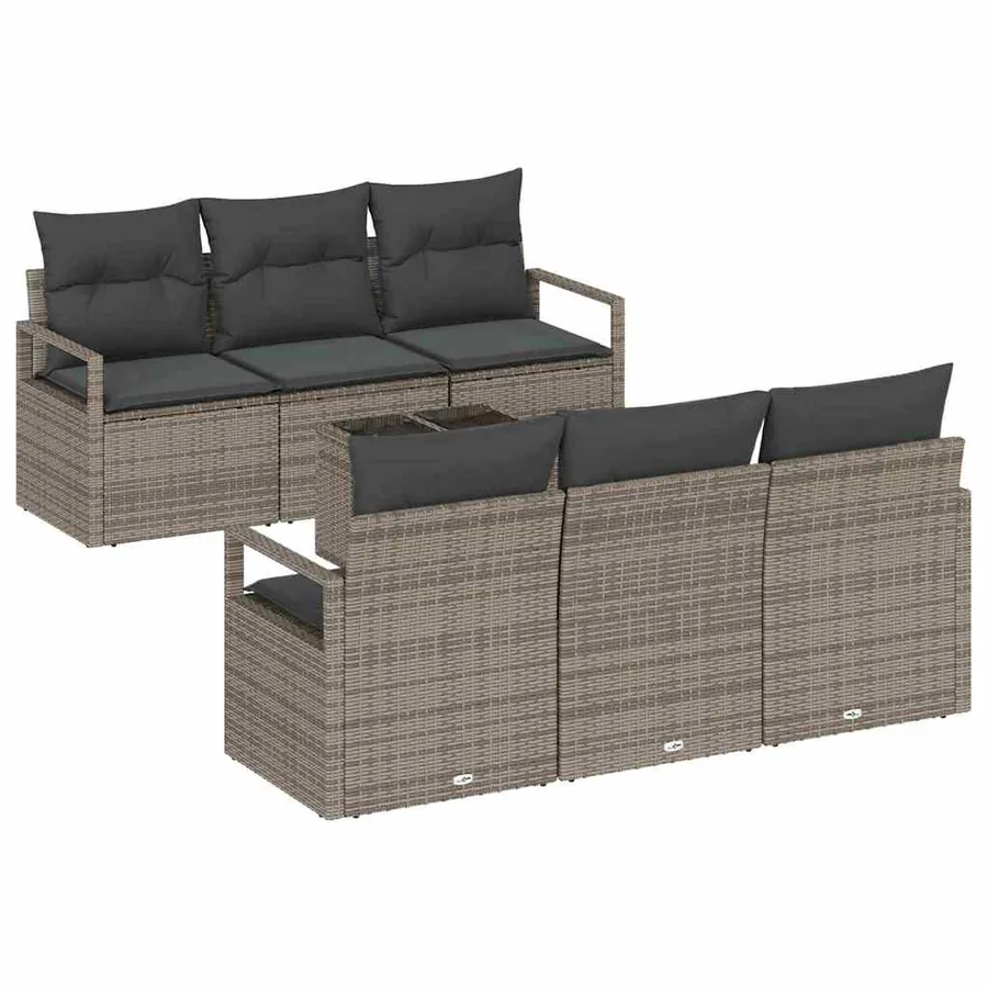 Ensemble de canapé de jardin avec coussin 7 pcs Gris polyrotin - 2