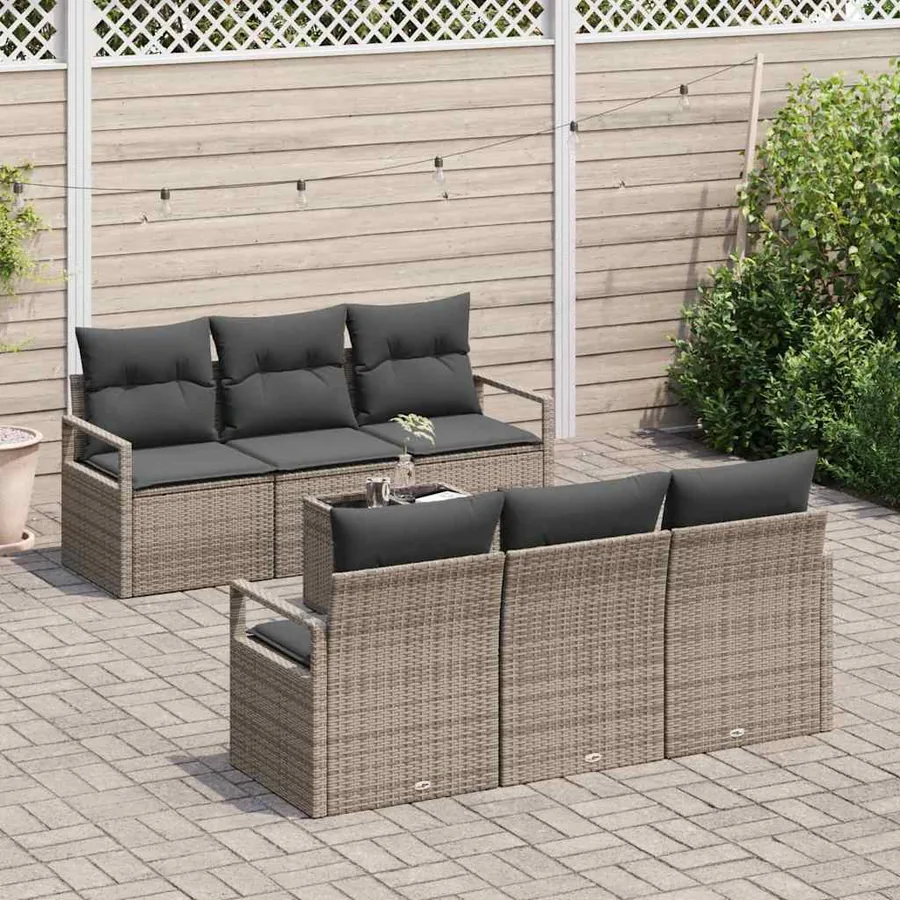 Ensemble de canapé de jardin avec coussin 7 pcs Gris polyrotin - 3