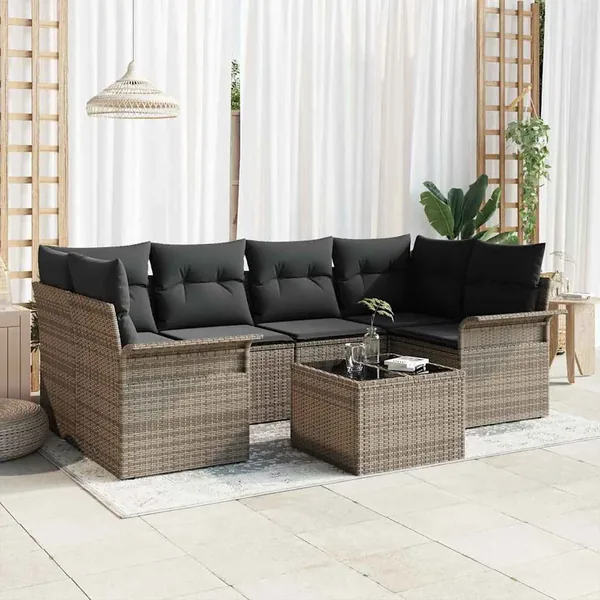 Ensemble de canapé de jardin 7 pcs Gris 55 x 55 x 37 cm