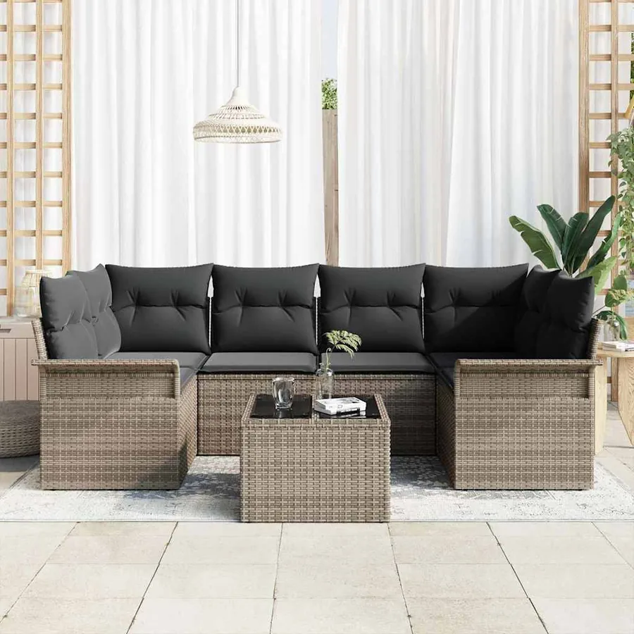 Ensemble de canapé de jardin 7 pcs Gris 55 x 55 x 37 cm - 3