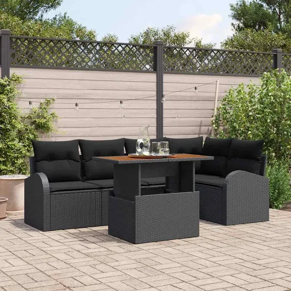 Ensemble de canapé de jardin avec coussin 6 pcs Noir