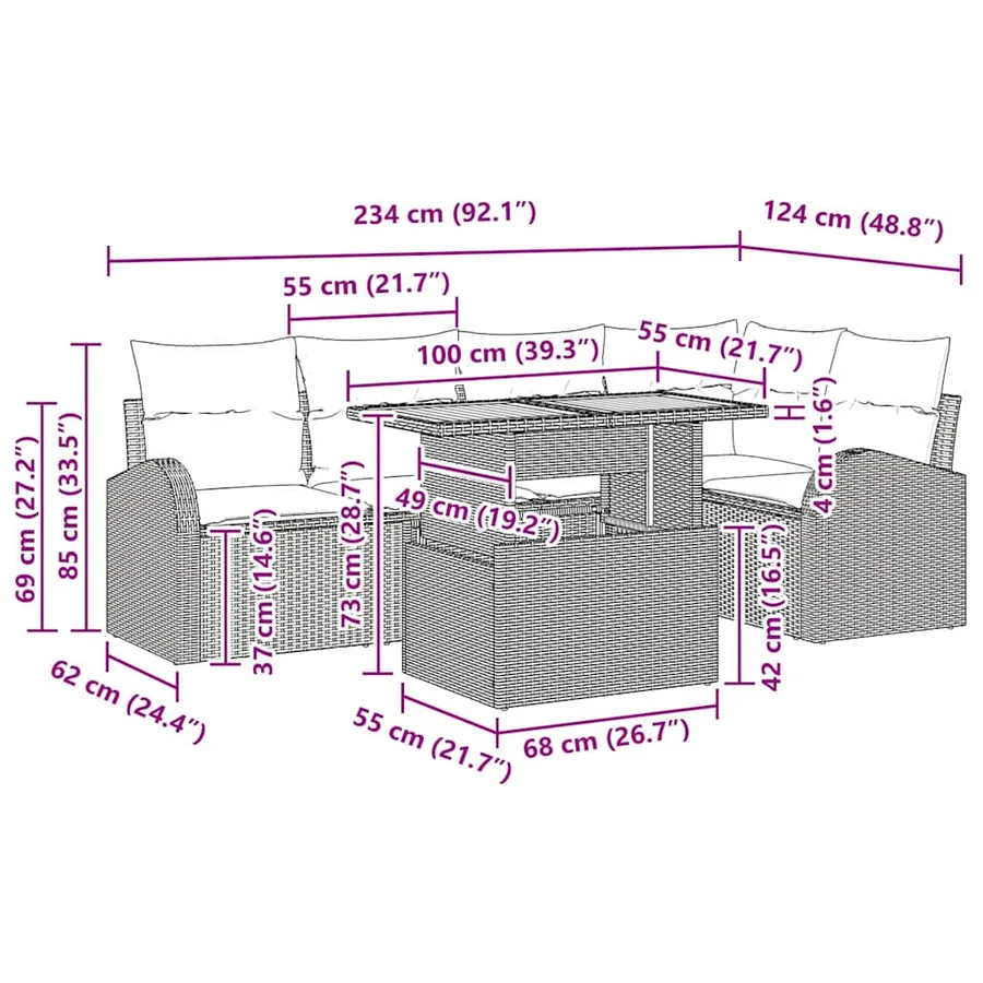 Ensemble de canapé de jardin avec coussin 6 pcs Noir - 11