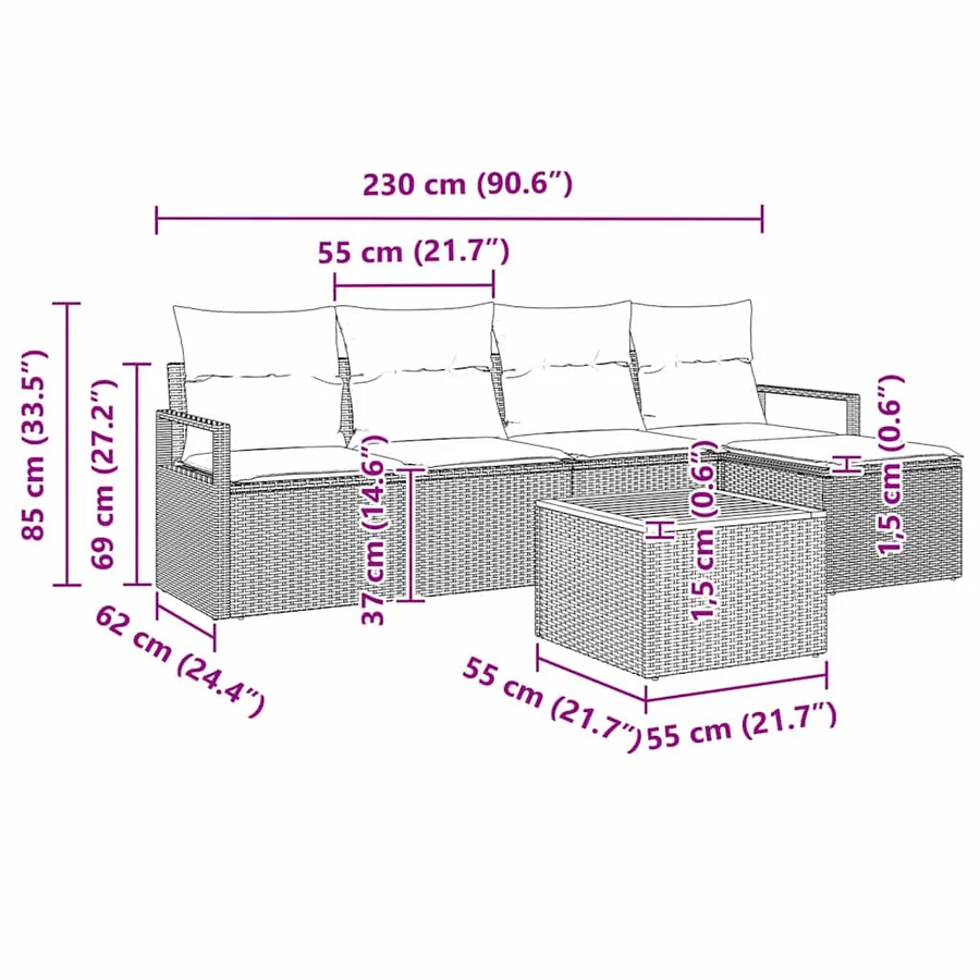 Ensemble de canapé de jardin avec stockage 6 pcs Gris polyrotin - 13