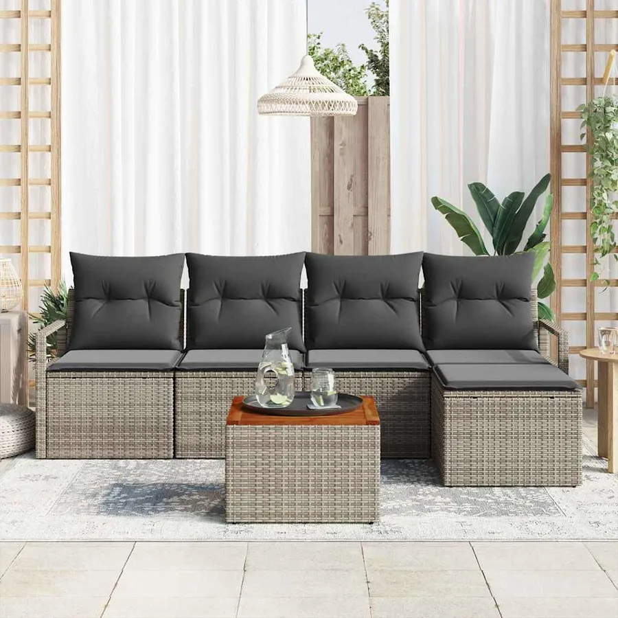 Ensemble de canapé de jardin avec stockage 6 pcs Gris polyrotin - 3