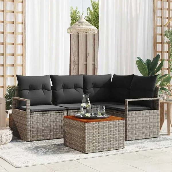 Ensemble de canapé de jardin avec stockage 5 pcs Gris polyrotin