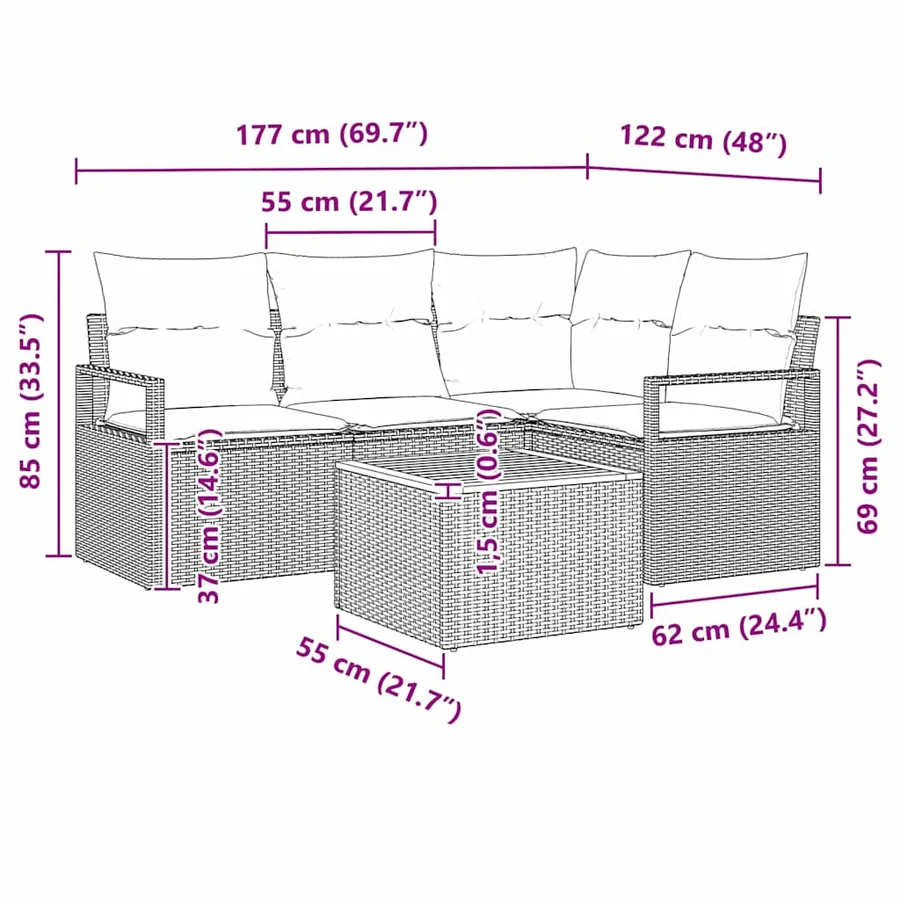 Ensemble de canapé de jardin avec stockage 5 pcs Gris polyrotin - 13