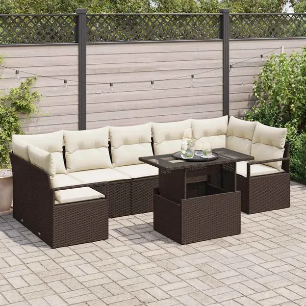 Ensemble de canapé de jardin 8 pcs Marron Poly rotin