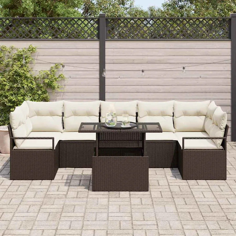 Ensemble de canapé de jardin 8 pcs Marron Poly rotin - 3