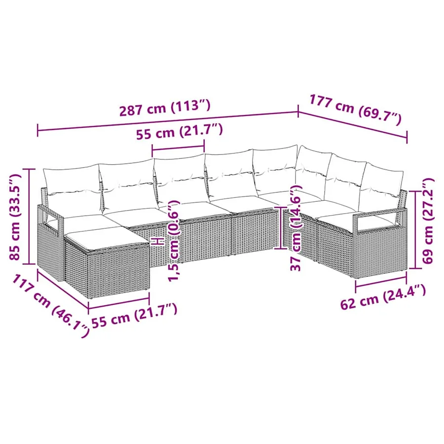 Ensemble de Canapés avec coussin 8 pcs Gris polyrotin - 14