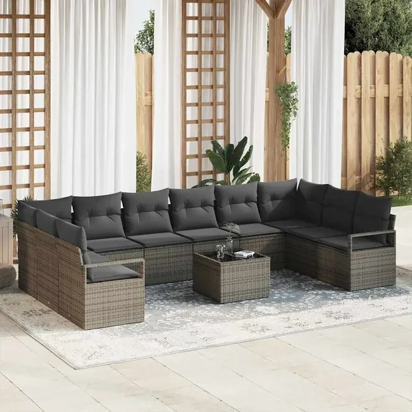 Ensemble de canapé de jardin 11 pcs Gris clair polyrotin