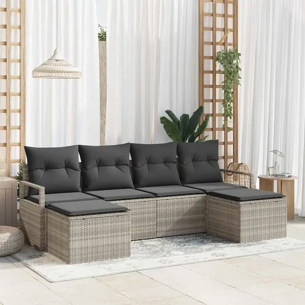 Ensemble de Canapés avec coussin 6 pcs Gris clair polyrotin
