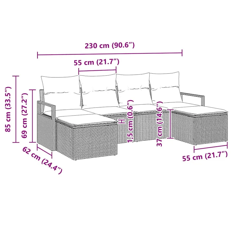 Ensemble de Canapés avec coussin 6 pcs Gris clair polyrotin - 12