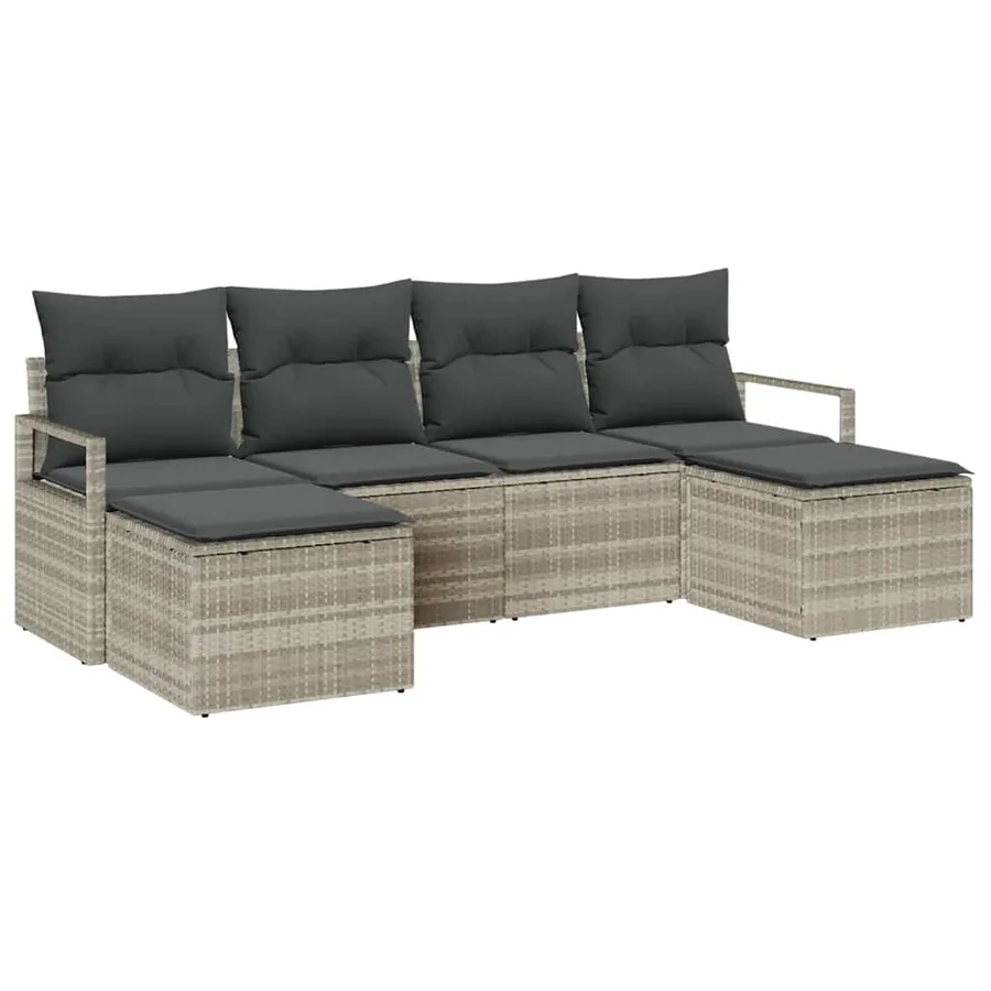 Ensemble de Canapés avec coussin 6 pcs Gris clair polyrotin - 2