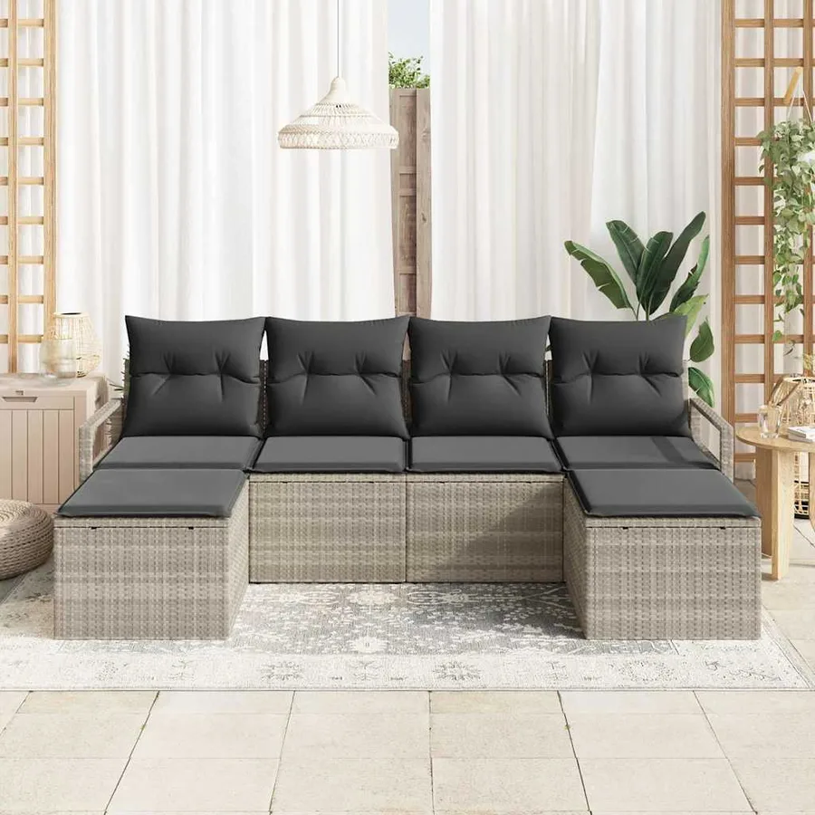 Ensemble de Canapés avec coussin 6 pcs Gris clair polyrotin - 3