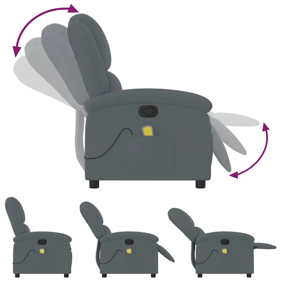 Fauteuil de massage inclinable velours gris foncé - 5