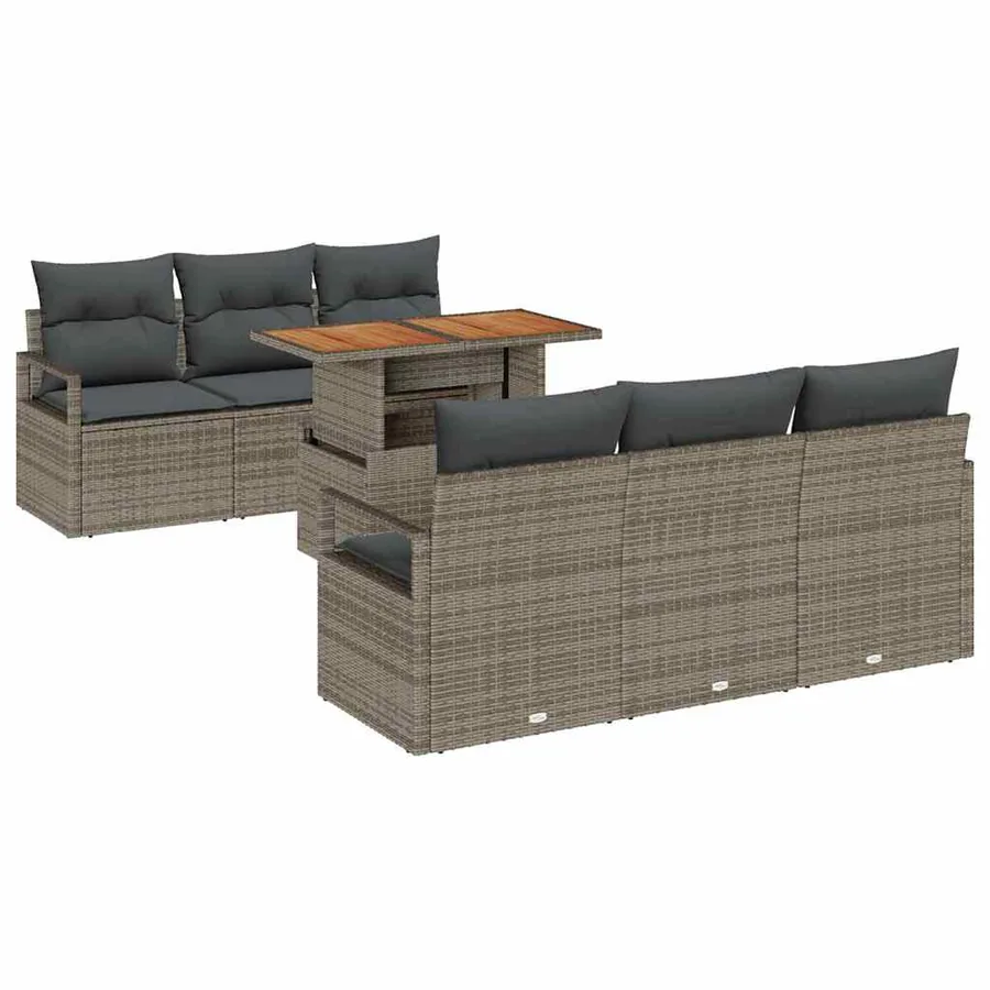 Ensemble de canapé de jardin 7 pcs Gris Poly rotin - 2