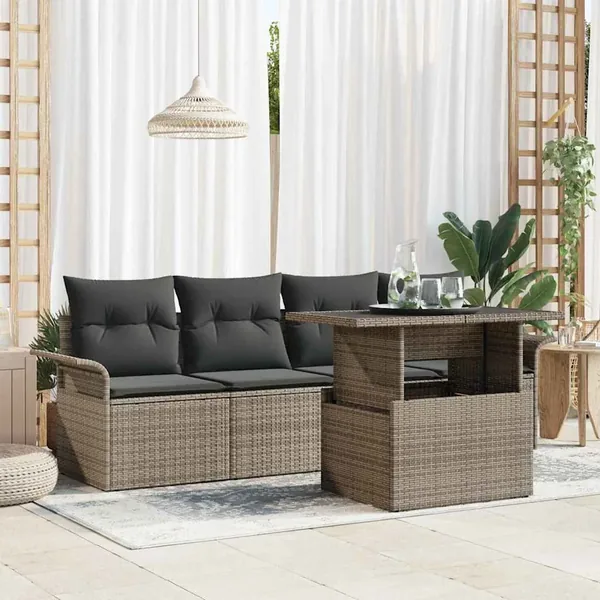 Ensemble de canapé de jardin 5 pcs Gris Poly Rattan