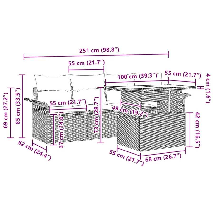 Ensemble de canapé de jardin 5 pcs Gris Poly Rattan - 13