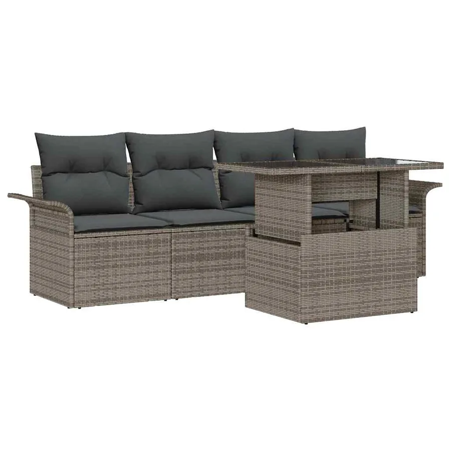 Ensemble de canapé de jardin 5 pcs Gris Poly Rattan - 2