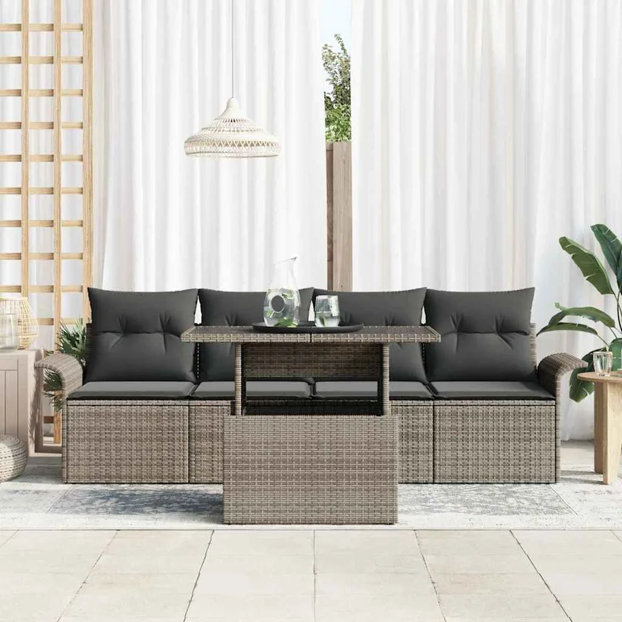Ensemble de canapé de jardin 5 pcs Gris Poly Rattan - 3