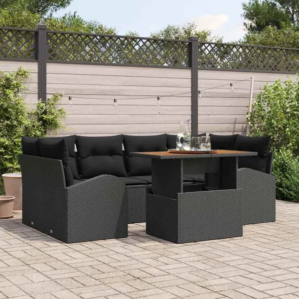Ensemble de canapé de jardin avec coussin 7 pcs Noir