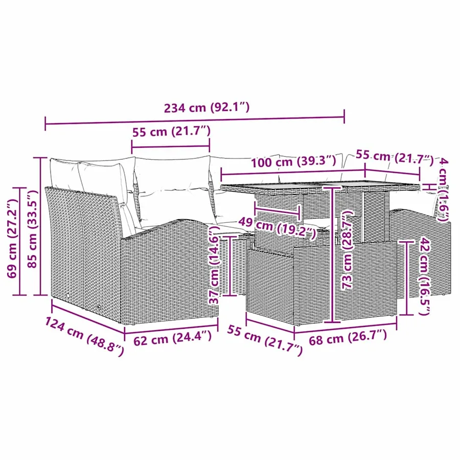 Ensemble de canapé de jardin avec coussin 7 pcs Noir - 11
