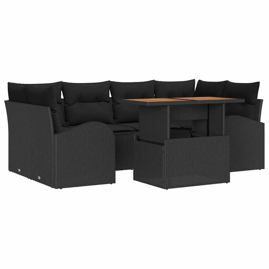 Ensemble de canapé de jardin avec coussin 7 pcs Noir - 2