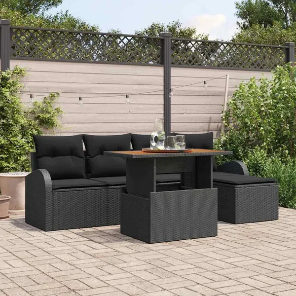 Ensemble de canapé de jardin avec coussin 6 pcs Noir