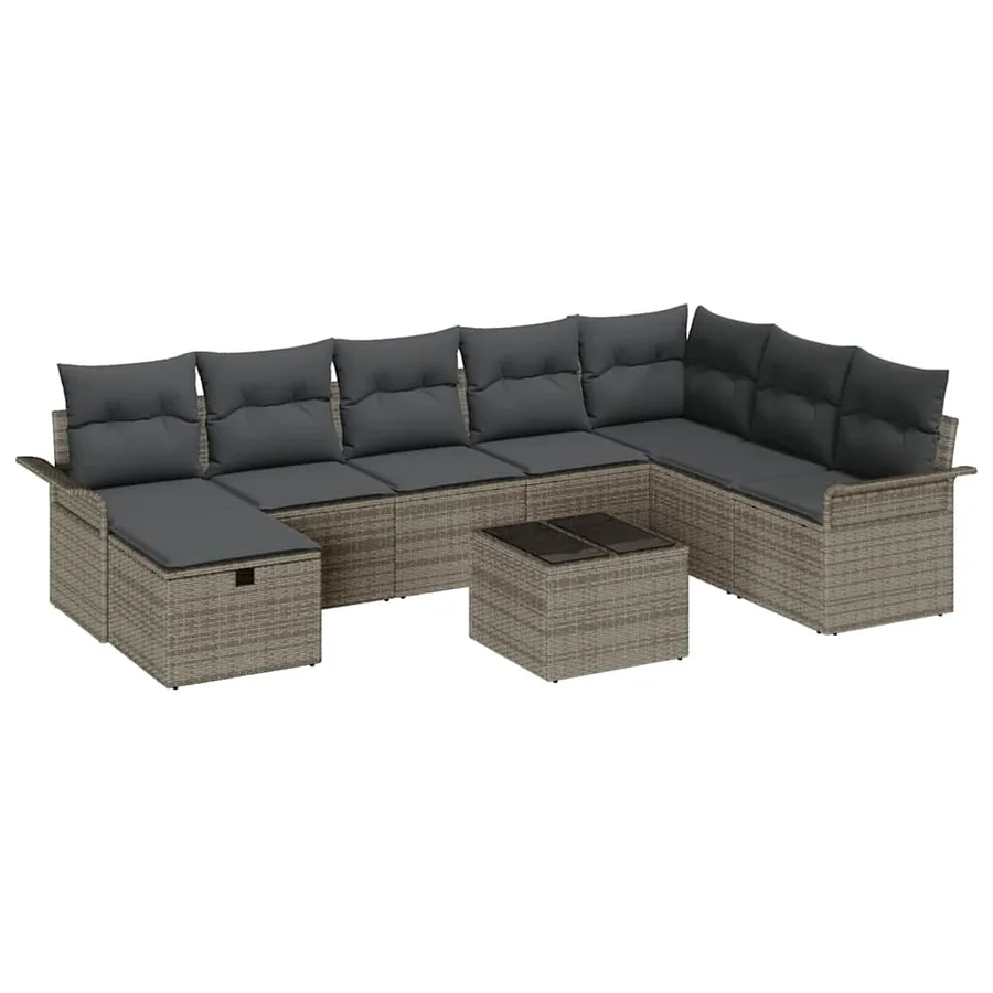 Ensemble de canapé de jardin avec coussin 9 pcs Gris Poly rotin - 2