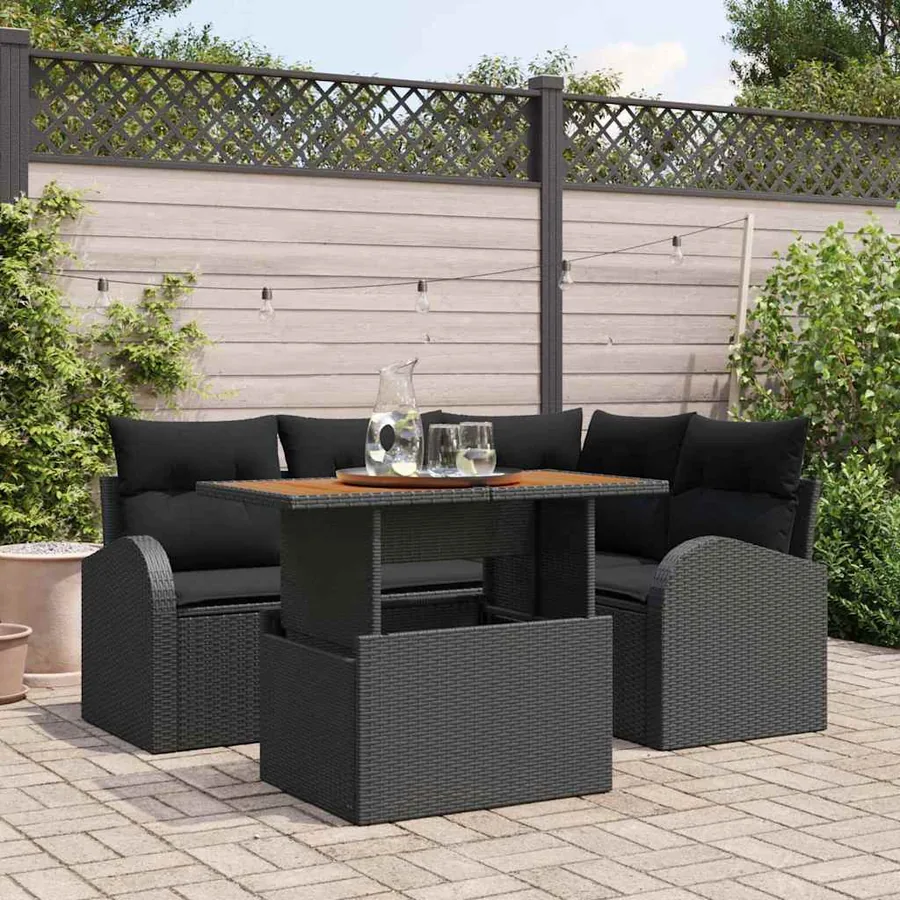 Ensemble de canapé de jardin avec coussin 5 pcs Noir