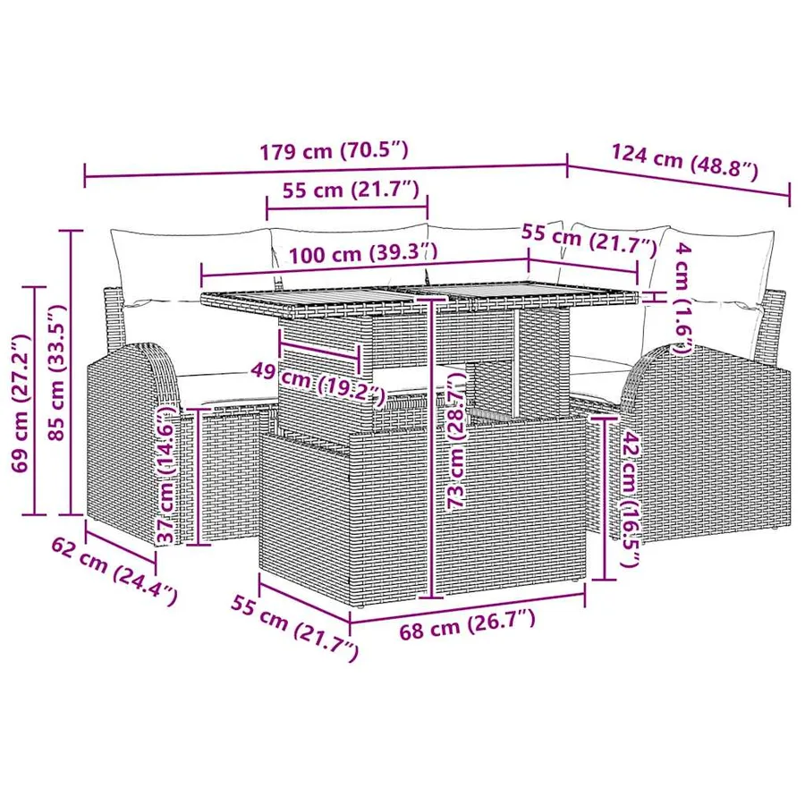 Ensemble de canapé de jardin avec coussin 5 pcs Noir - 11