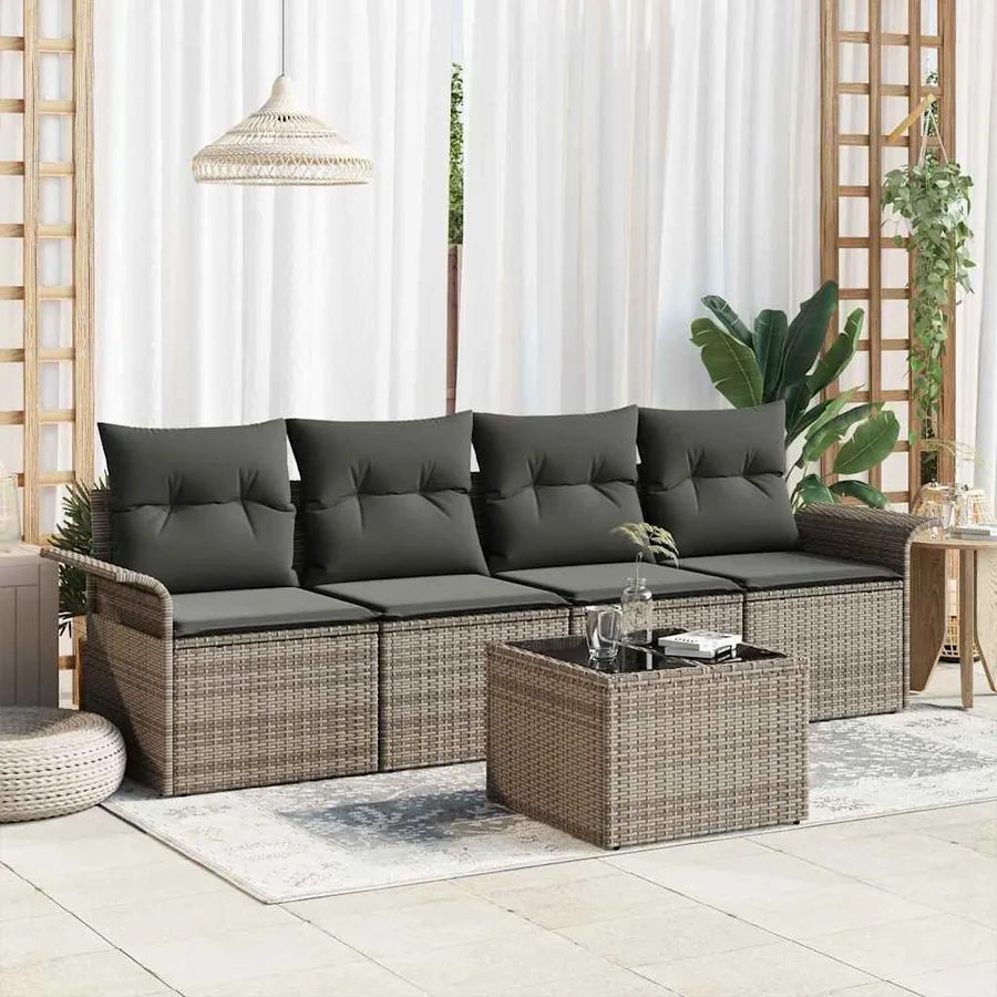 Ensemble de canapé de jardin avec coussin 5 pcs Gris polyrotin