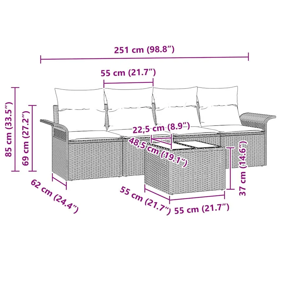 Ensemble de canapé de jardin avec coussin 5 pcs Gris polyrotin - 14
