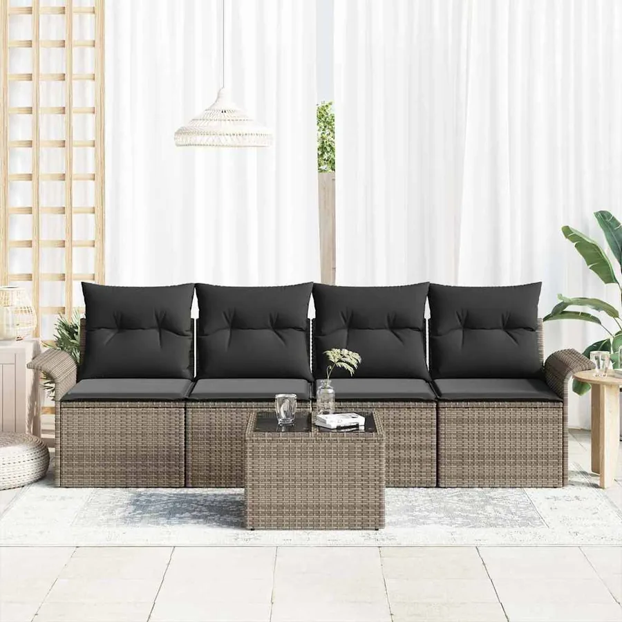 Ensemble de canapé de jardin avec coussin 5 pcs Gris polyrotin - 3