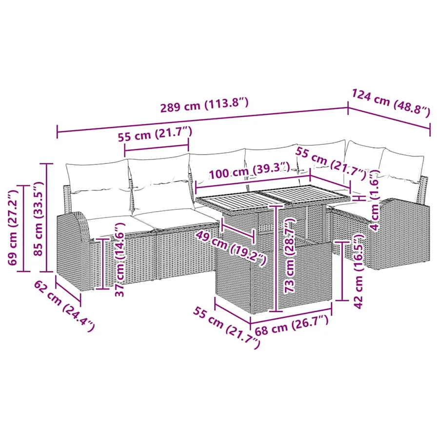 Ensemble de canapé de jardin avec coussin 7 pcs Noir - 11