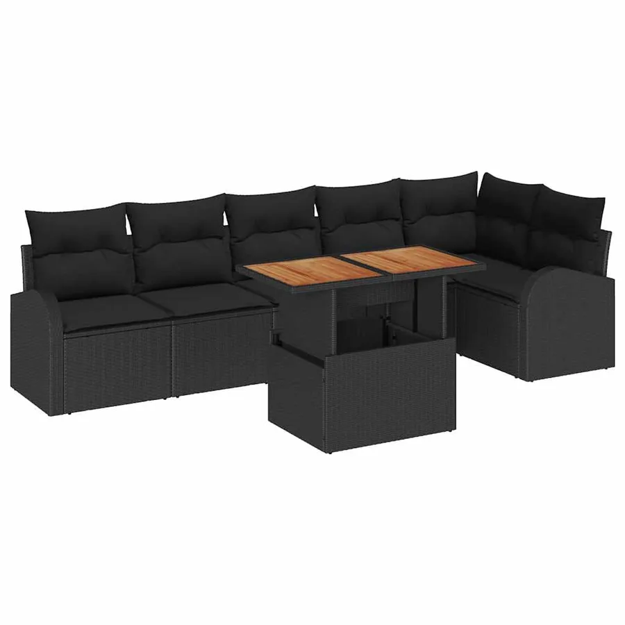 Ensemble de canapé de jardin avec coussin 7 pcs Noir - 2