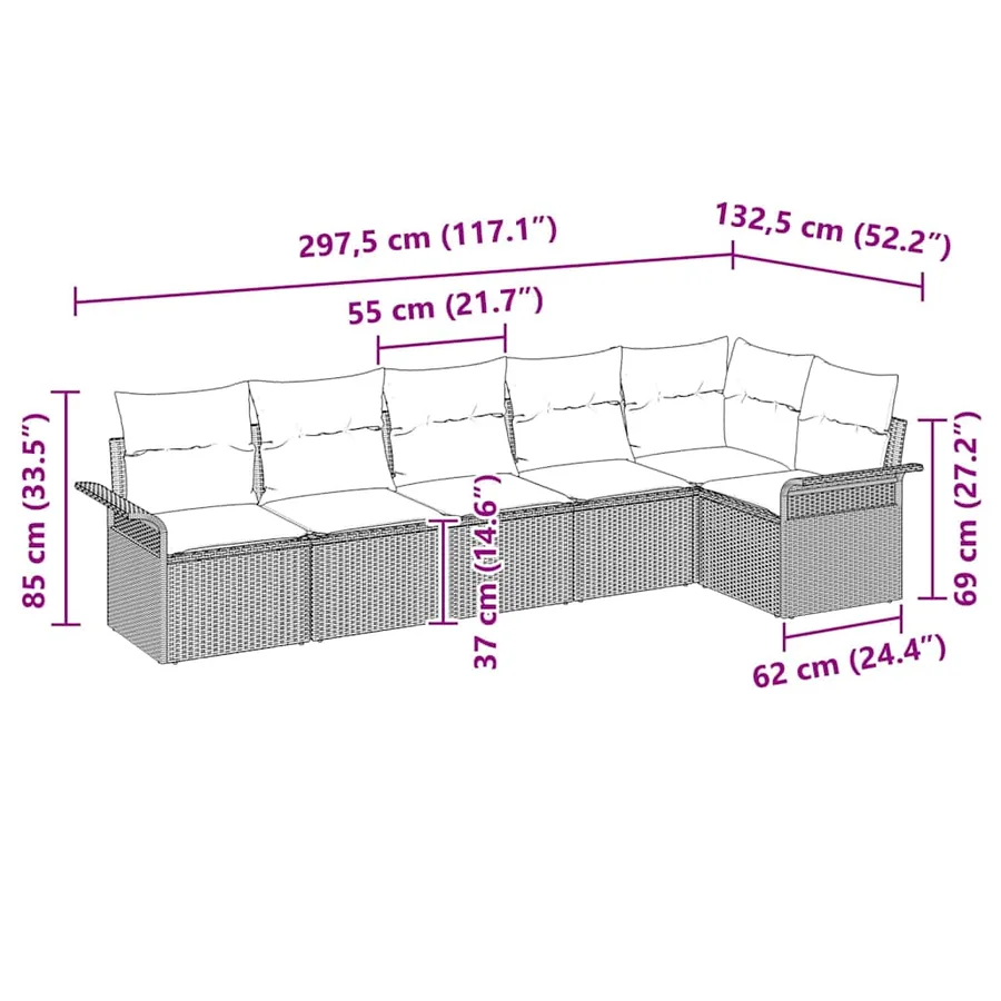 Ensemble de canapé de jardin avec coussin 6 pcs Gris Poly rotin - 15