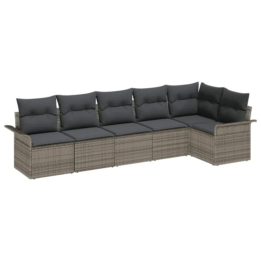 Ensemble de canapé de jardin avec coussin 6 pcs Gris Poly rotin - 2