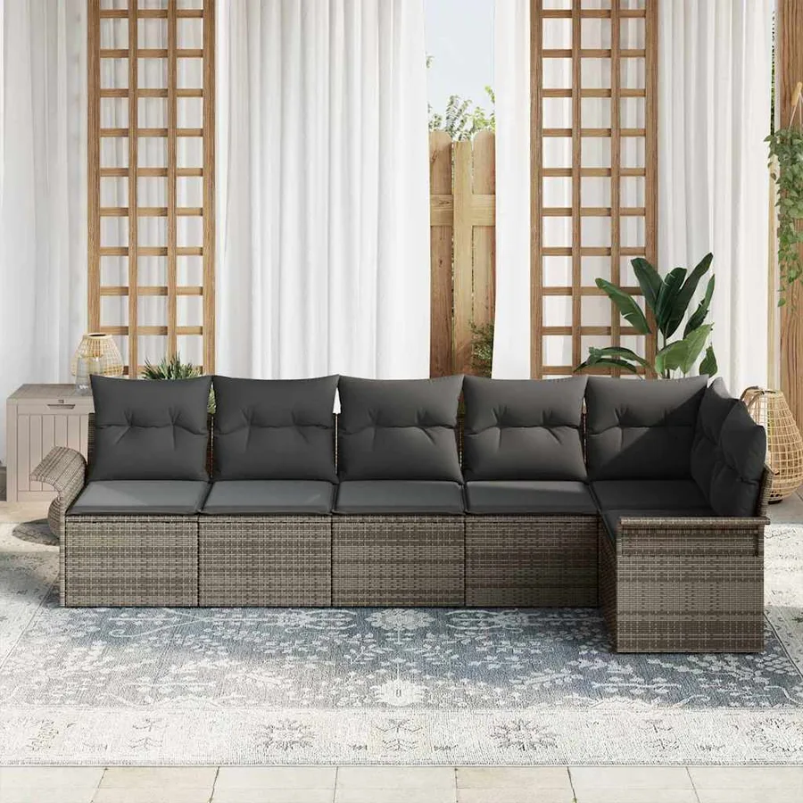 Ensemble de canapé de jardin avec coussin 6 pcs Gris Poly rotin - 3