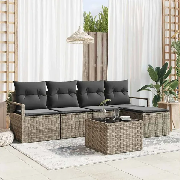Ensemble de Canapés avec coussin 6 pcs Gris clair polyrotin
