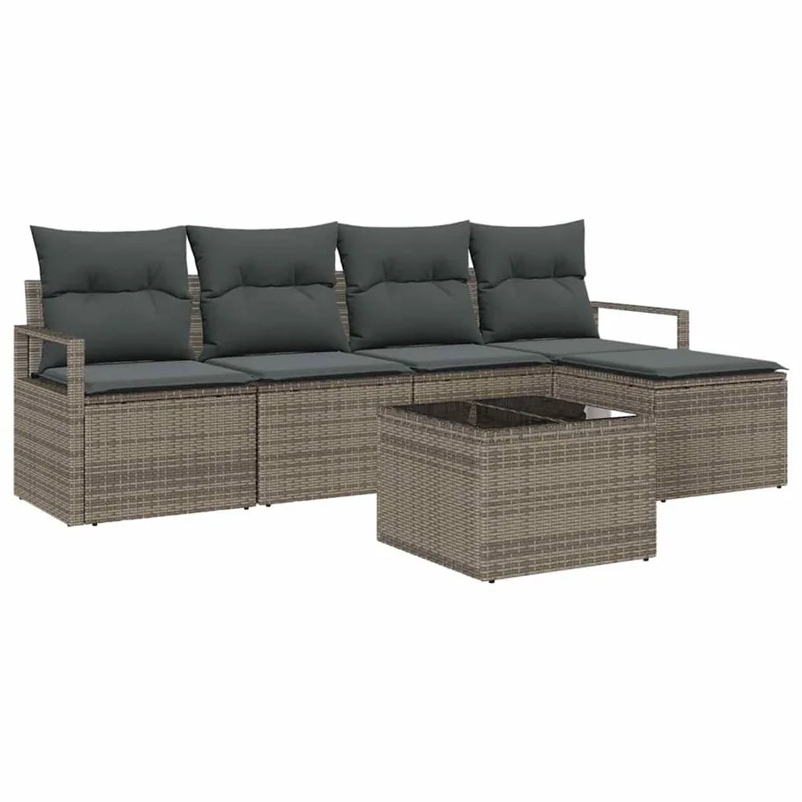 Ensemble de Canapés avec coussin 6 pcs Gris clair polyrotin - 2