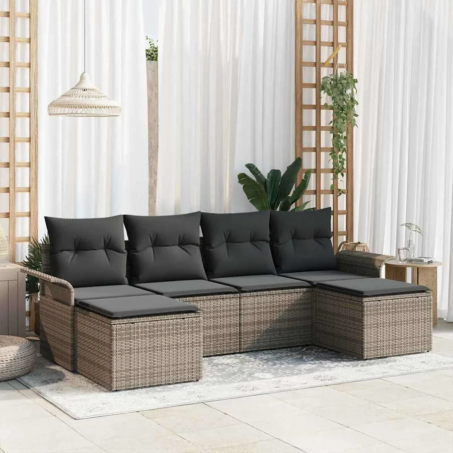 Ensemble de canapé de jardin avec stockage 6 pcs Gris polyrotin