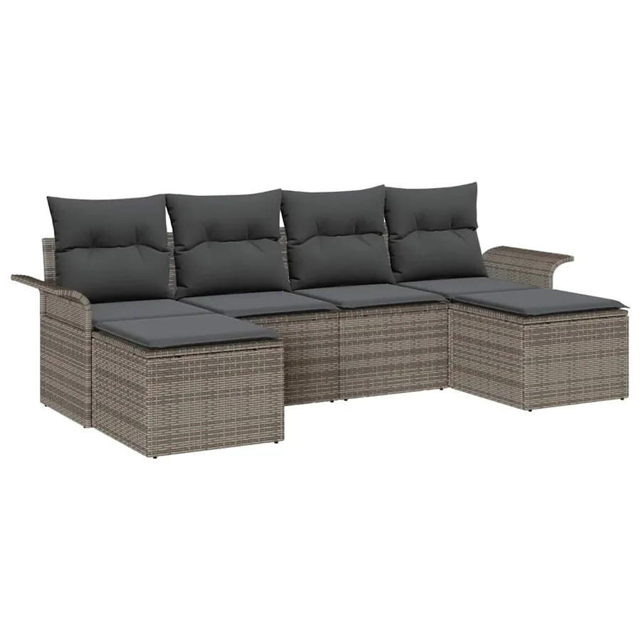 Ensemble de canapé de jardin avec stockage 6 pcs Gris polyrotin - 2