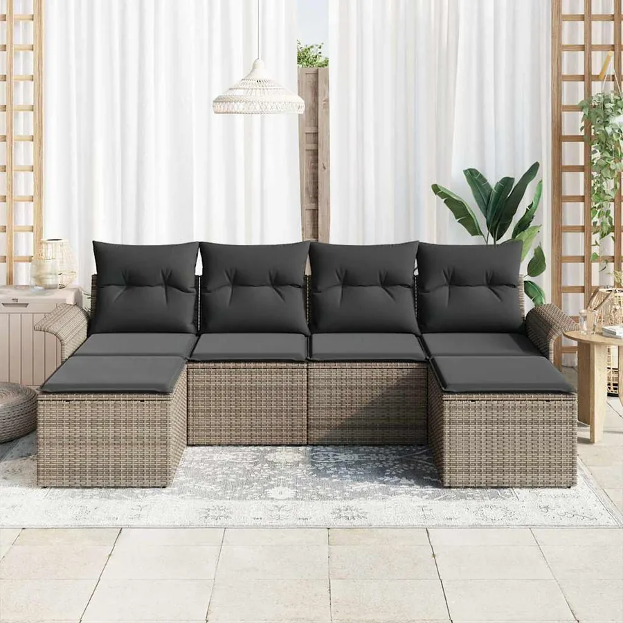 Ensemble de canapé de jardin avec stockage 6 pcs Gris polyrotin - 3