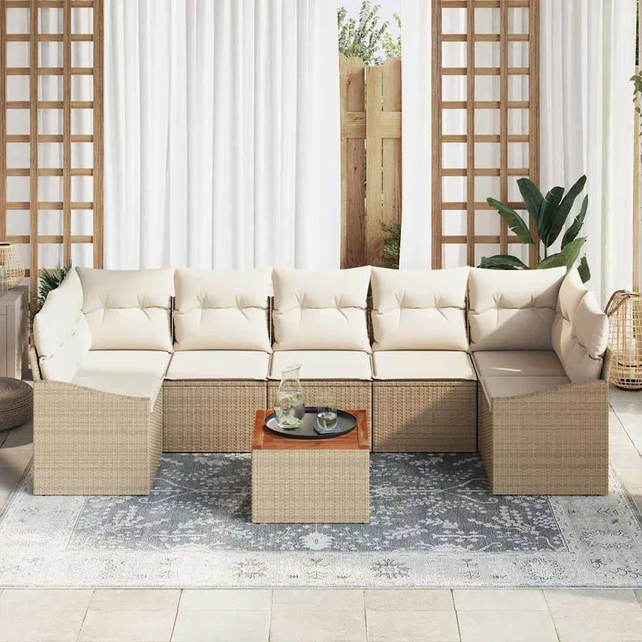 Ensemble de canapé de jardin avec coussin 8 pcs Beige polyrotin - 3