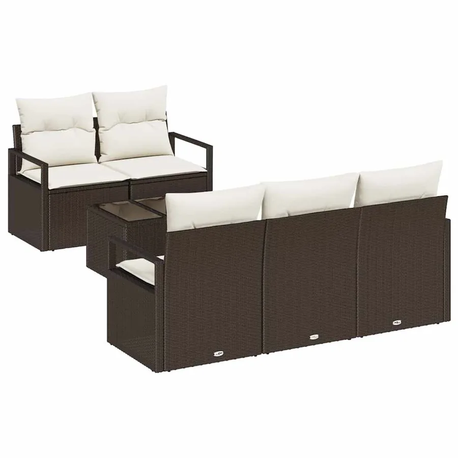 Ensemble de canapé de jardin 6 pcs Marron et Crème polyrotin - 2
