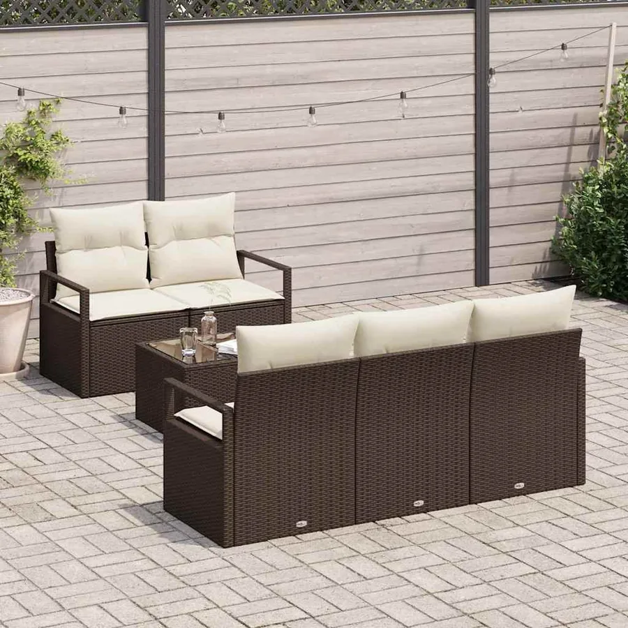 Ensemble de canapé de jardin 6 pcs Marron et Crème polyrotin - 3