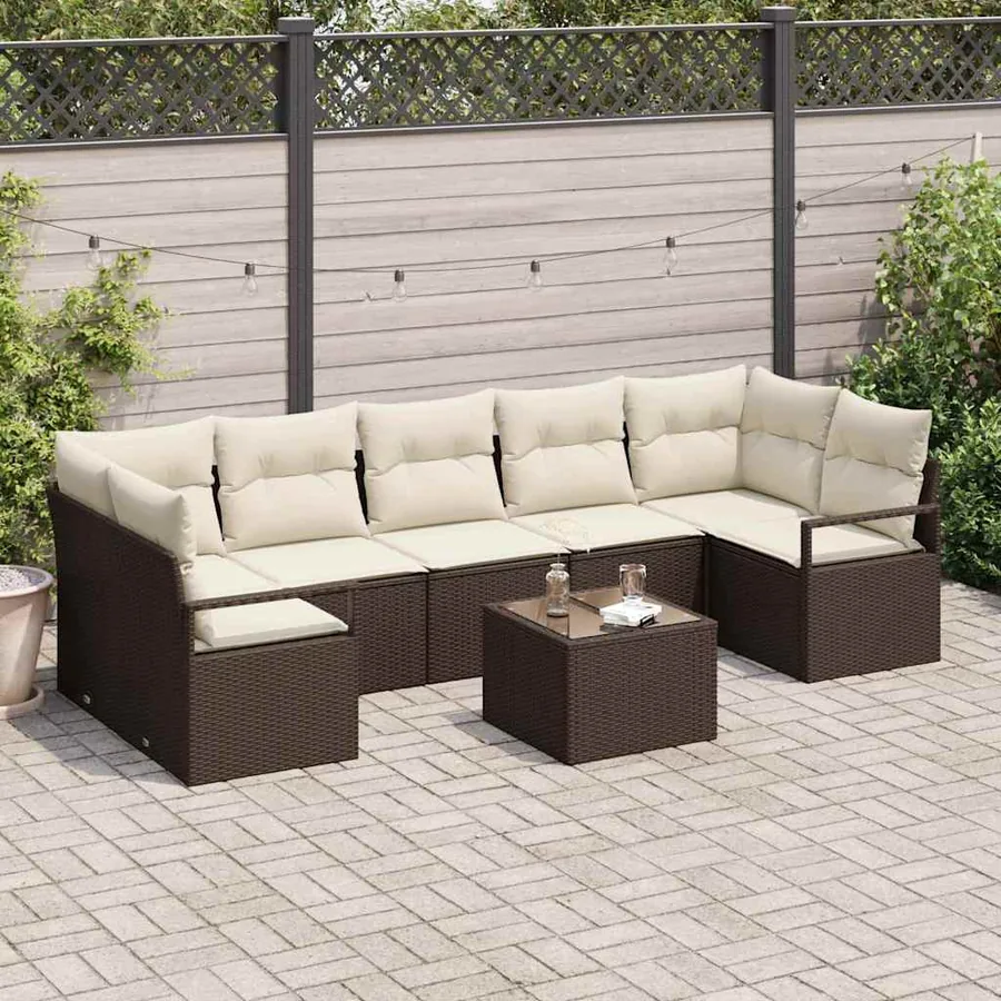 Ensemble de canapé de jardin avec coussin 8 pcs Marron et Crème