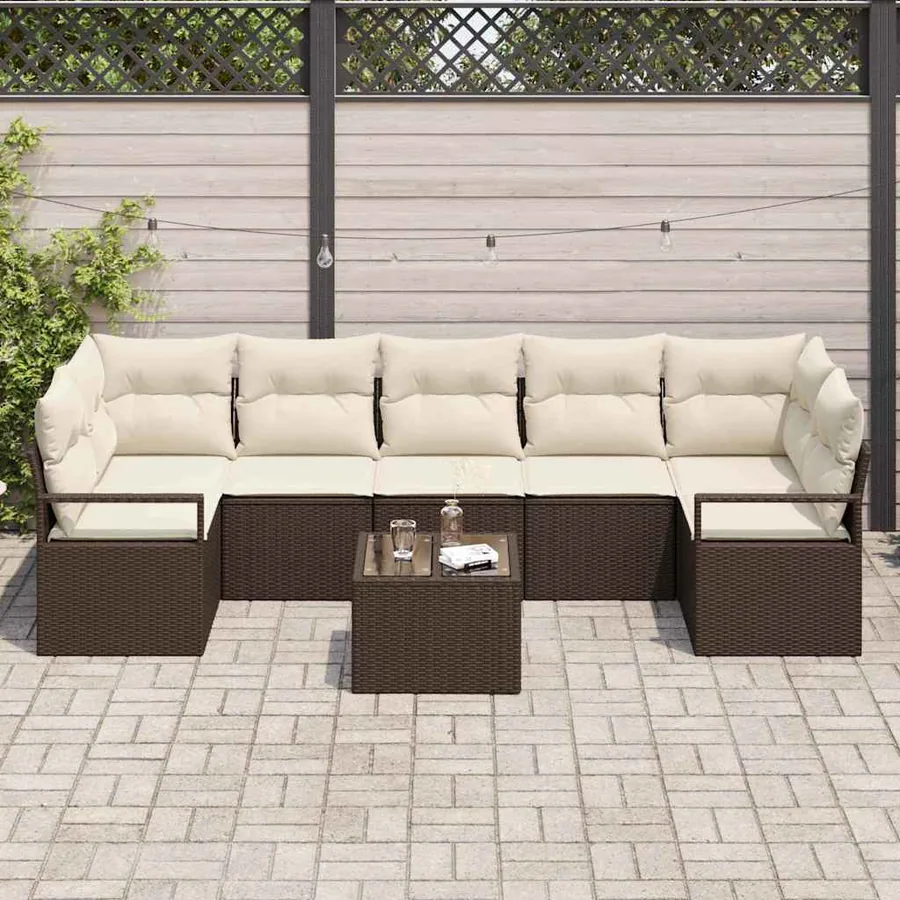 Ensemble de canapé de jardin avec coussin 8 pcs Marron et Crème - 3