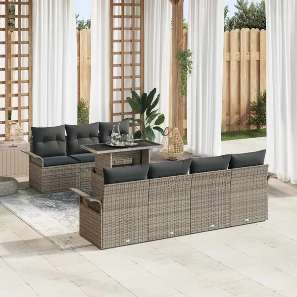 Ensemble de canapé de jardin 8 pcs Gris Poly Rattan